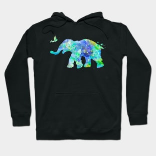 Blue Baby Elephant Watercolor Painting Hoodie